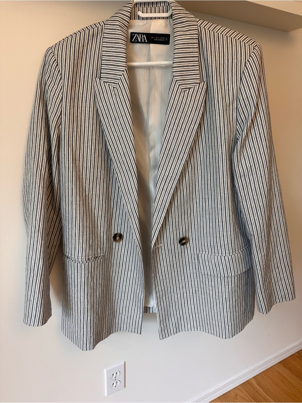 Zara Striped Black and White Double-Breasted Blazer
